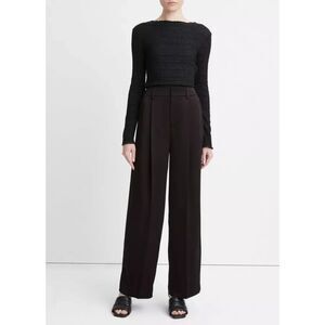 Vince Satin Wide Leg Pant Single Pleated Leg Pockets Work Wear Black Size 12